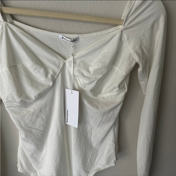 Reformation Long Sleeve Bustier Bodysuit in White Medium NWT FLAW - Picture 5 of 10